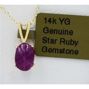 Genuine 1.20 Cts Star Ruby Pendant 14k Yellow Gold
